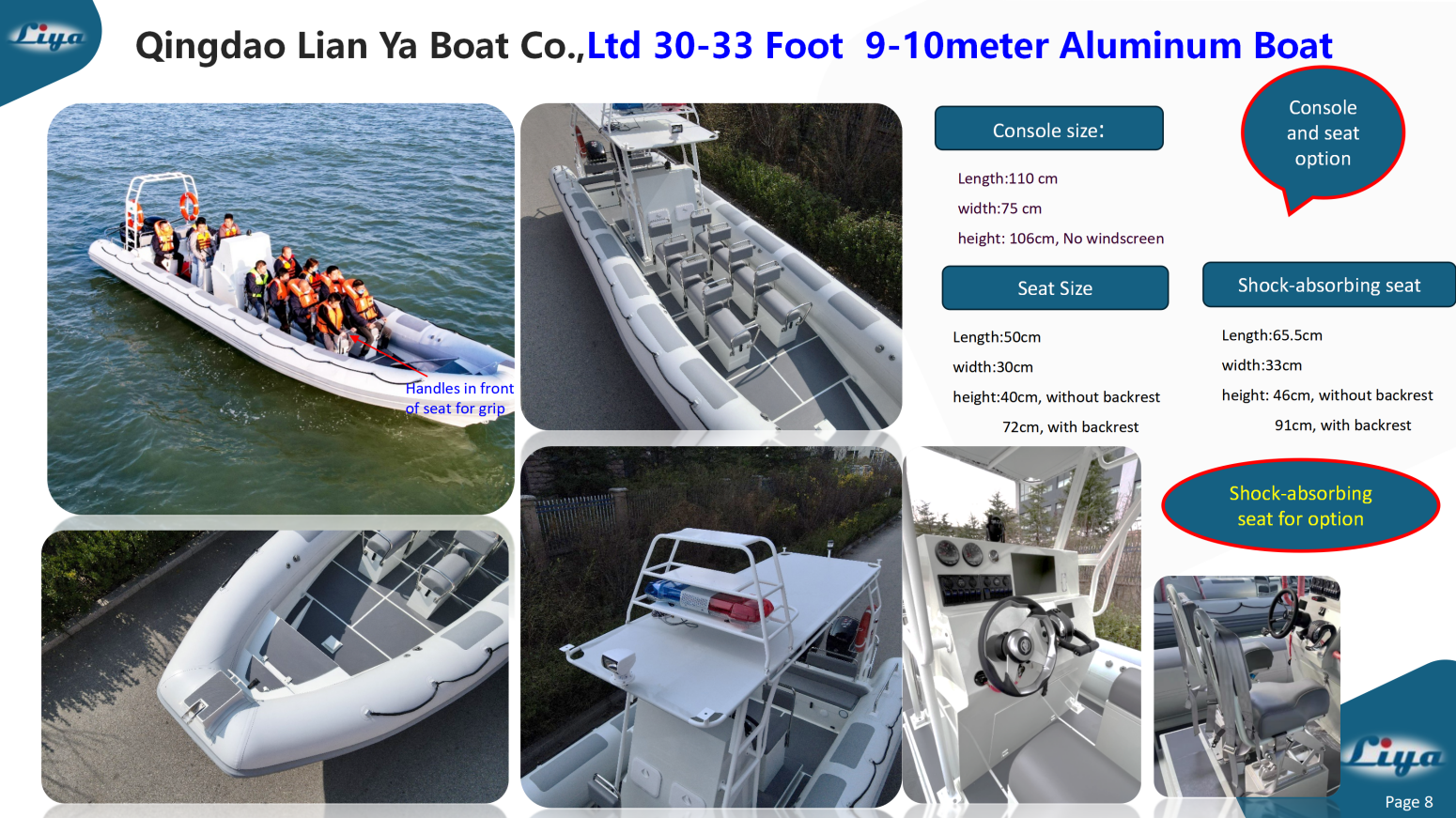 Liya 34 Foot Aluminium RIB console and seat details