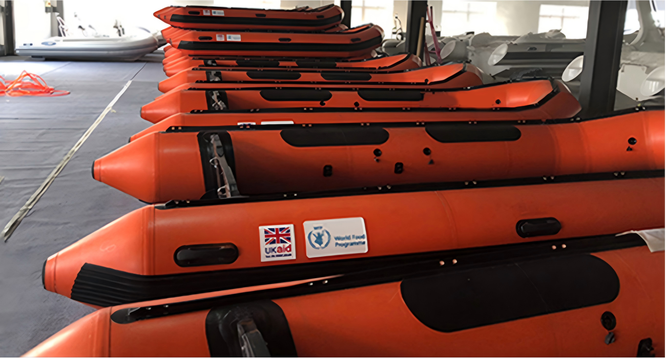 The inflatable boat in use for reliable passenger transport or rescue.