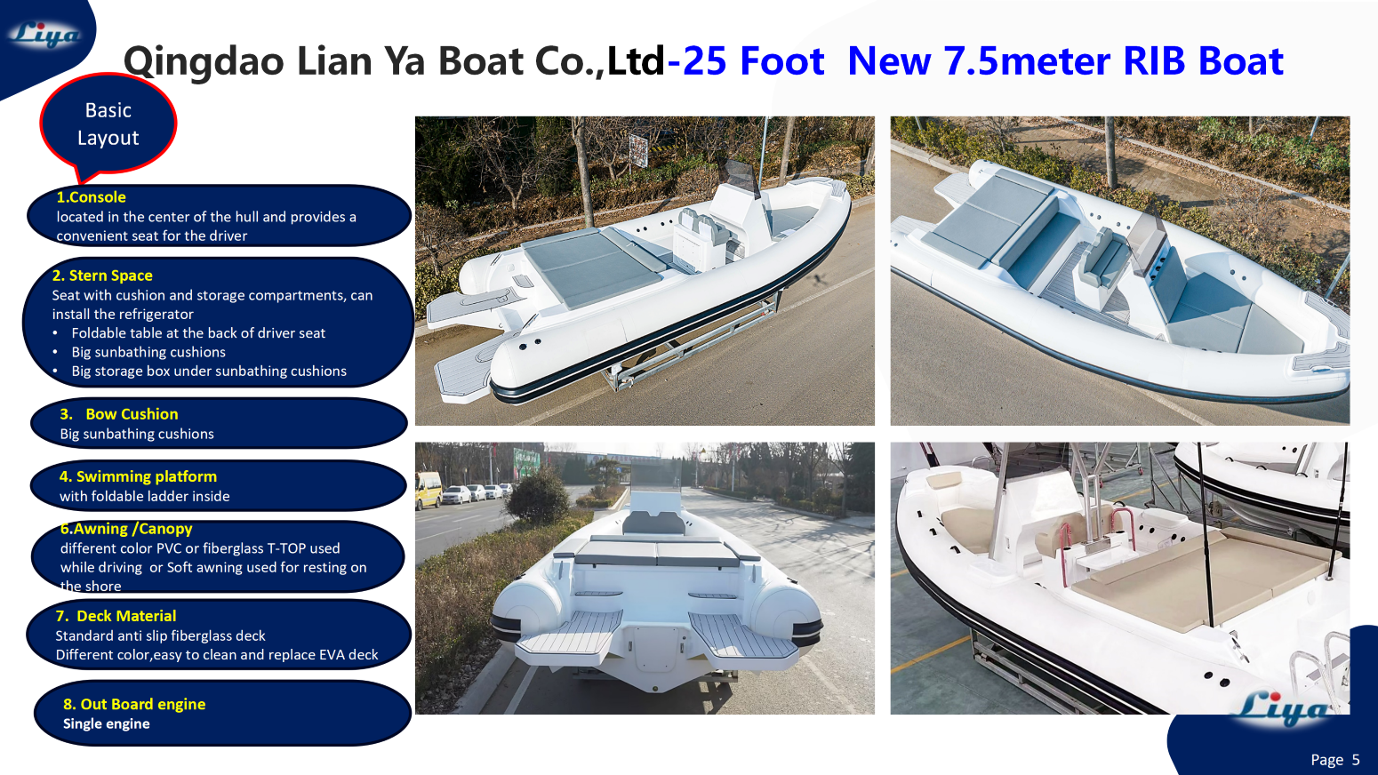 Liya new 25 foot rib boat layout