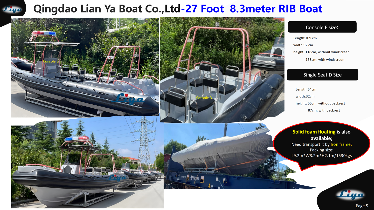 Liya military rib-Fiberglass hull with console and seat